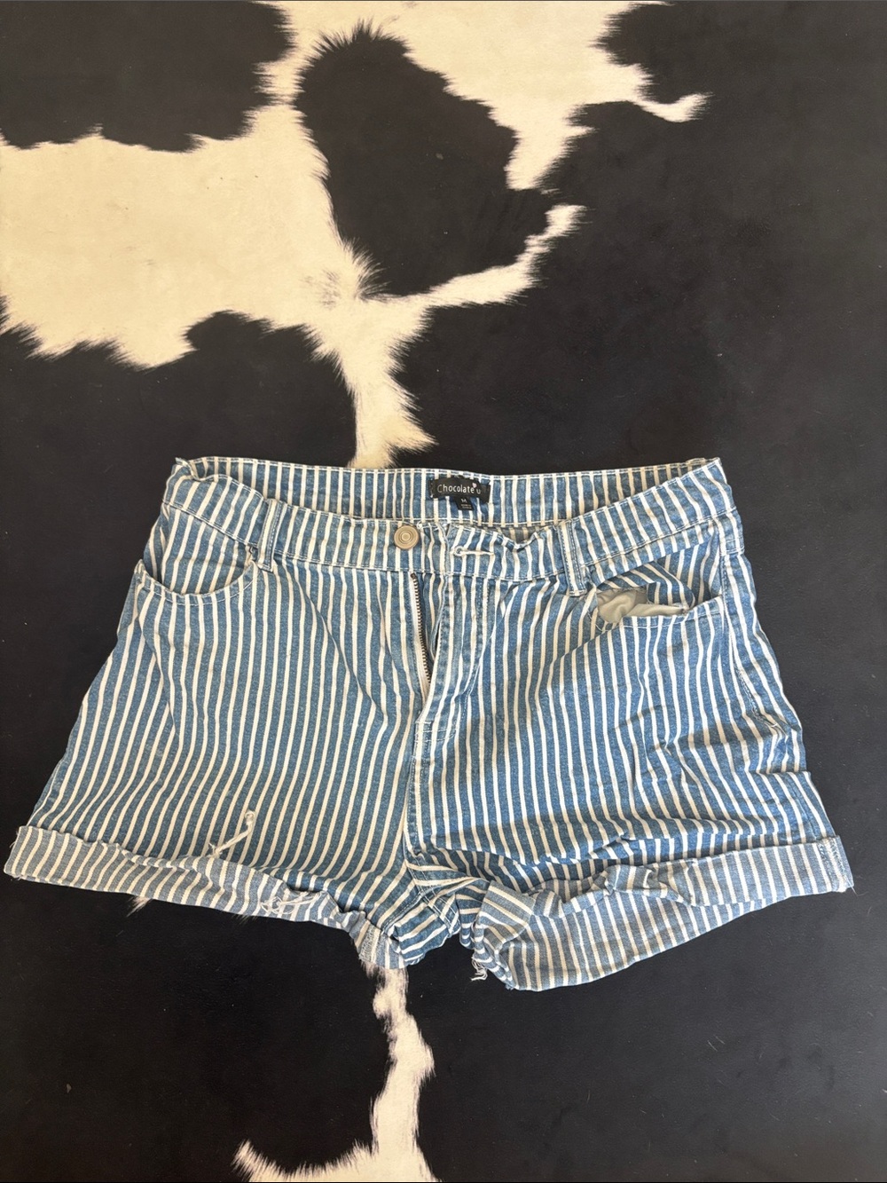 Striped Denim Jean Shorts - Blue and White
